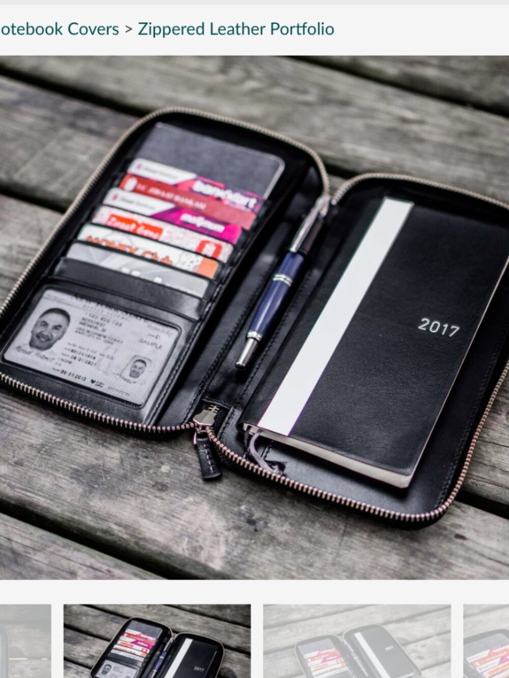 Galen Leather Co. Black Leather Zipper Wallet